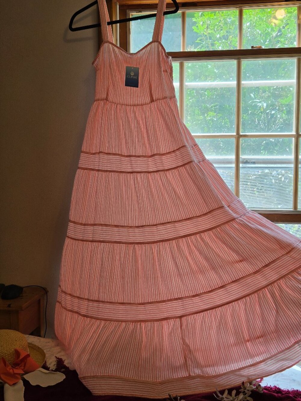 GORGEOUS PEACH AND WHITE FULL SWEEP MULTI TIERED MAXI ONE SIZE FLOWY NWT - Picture 7 of 7